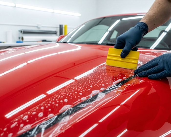 Applying clear paint protection film - Sarasota Florida